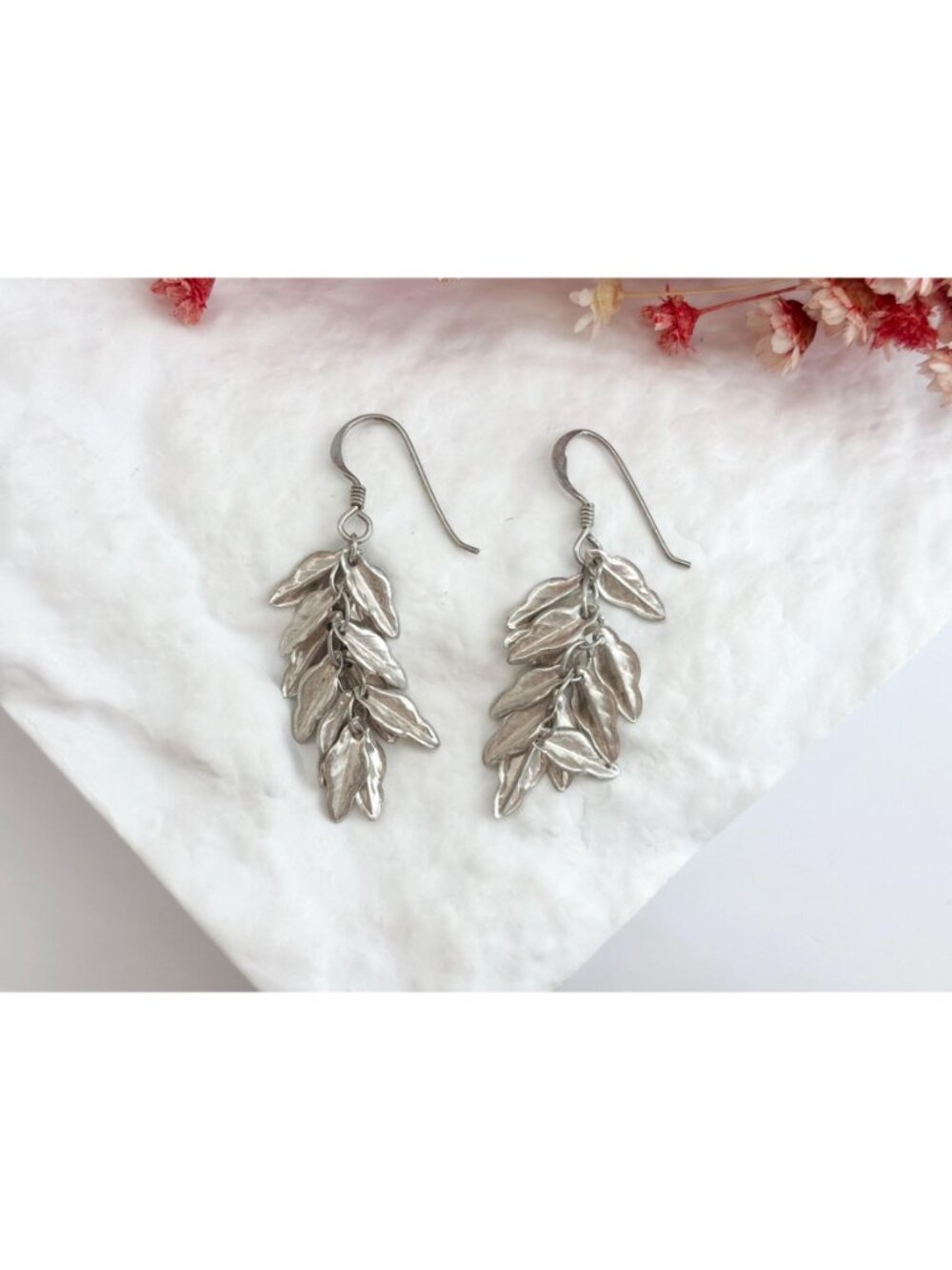 Cascading Leaf Charmed Sterling Silver Hook 925 Dangle Drop Vintage Earrings